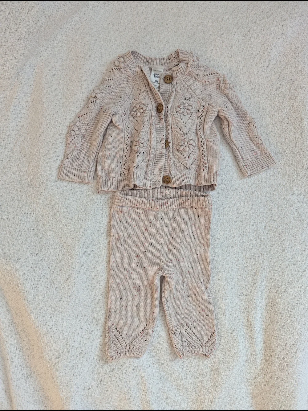 Bundle 3 Month Baby Girl Outfit Sets — White Top, Knit Cardigan & Denim Pants